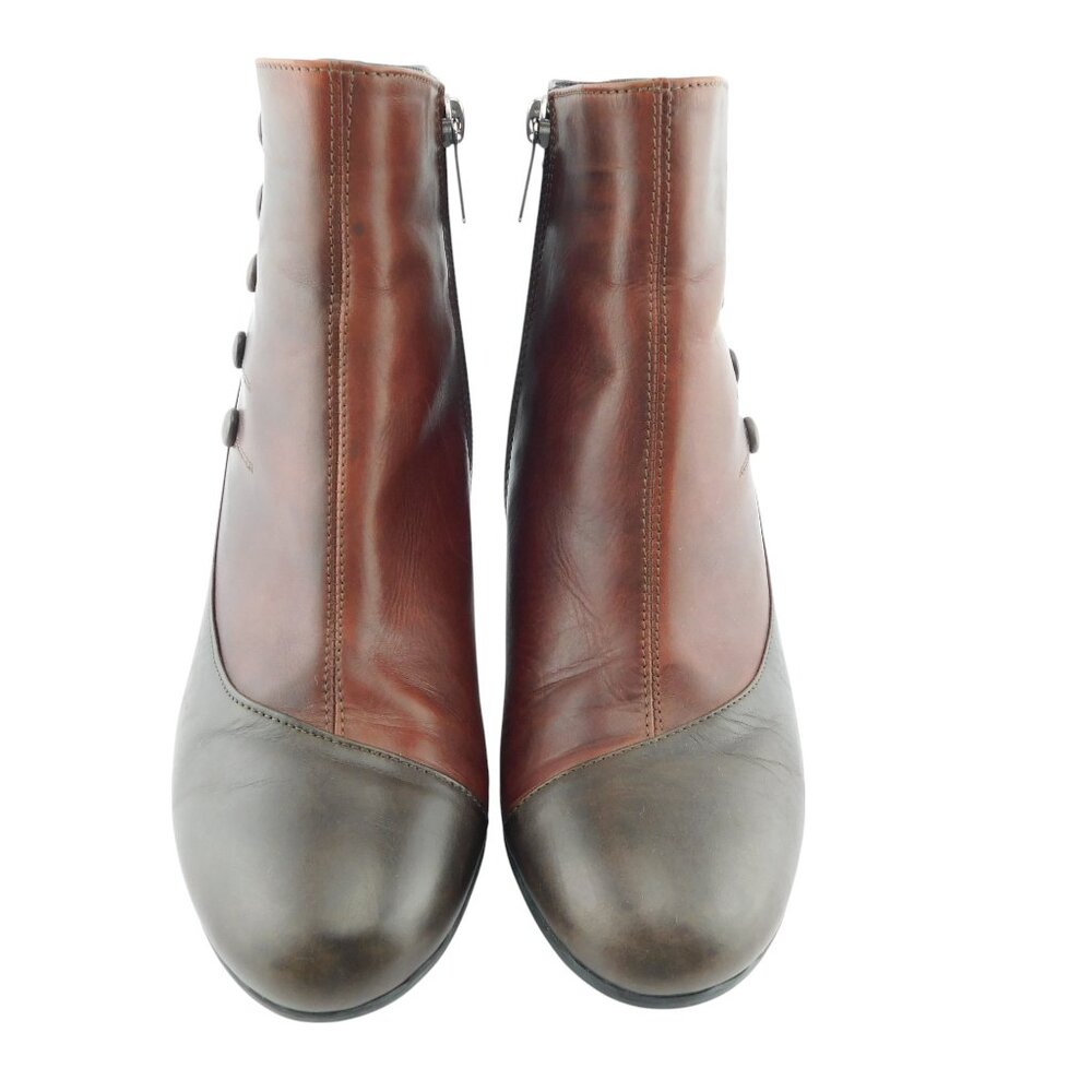 BEAUTIFEEL Brown Leather Button Accent Victorian Style Ankle Boots 38